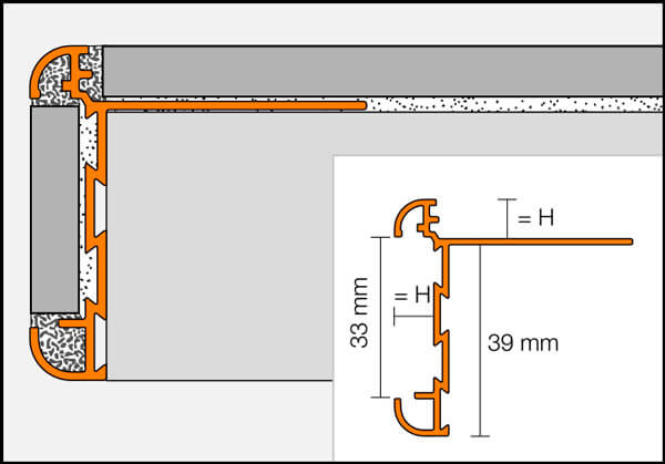 SCHLUTER SYSTEMS - Profilé Rondec Step-CT RC100ACGB39 aluminium brossé  anodisé pour plan de travail de cuisines 2,50m