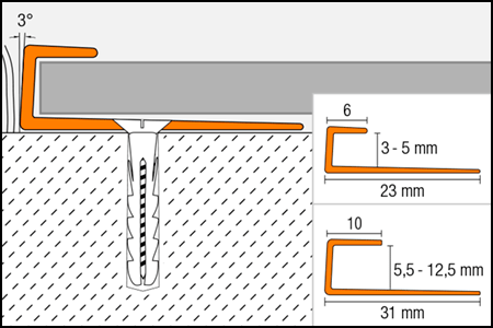 Perfil de remate de cantos para pavimento de vinilo VINPRO-S