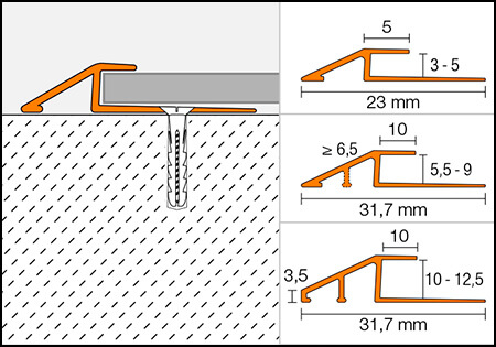 Rampa o perfil de transición de aluminio para suelo de vinilo VINPRO-U